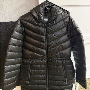 DKNY Black Puffer Jacket for Women Medium